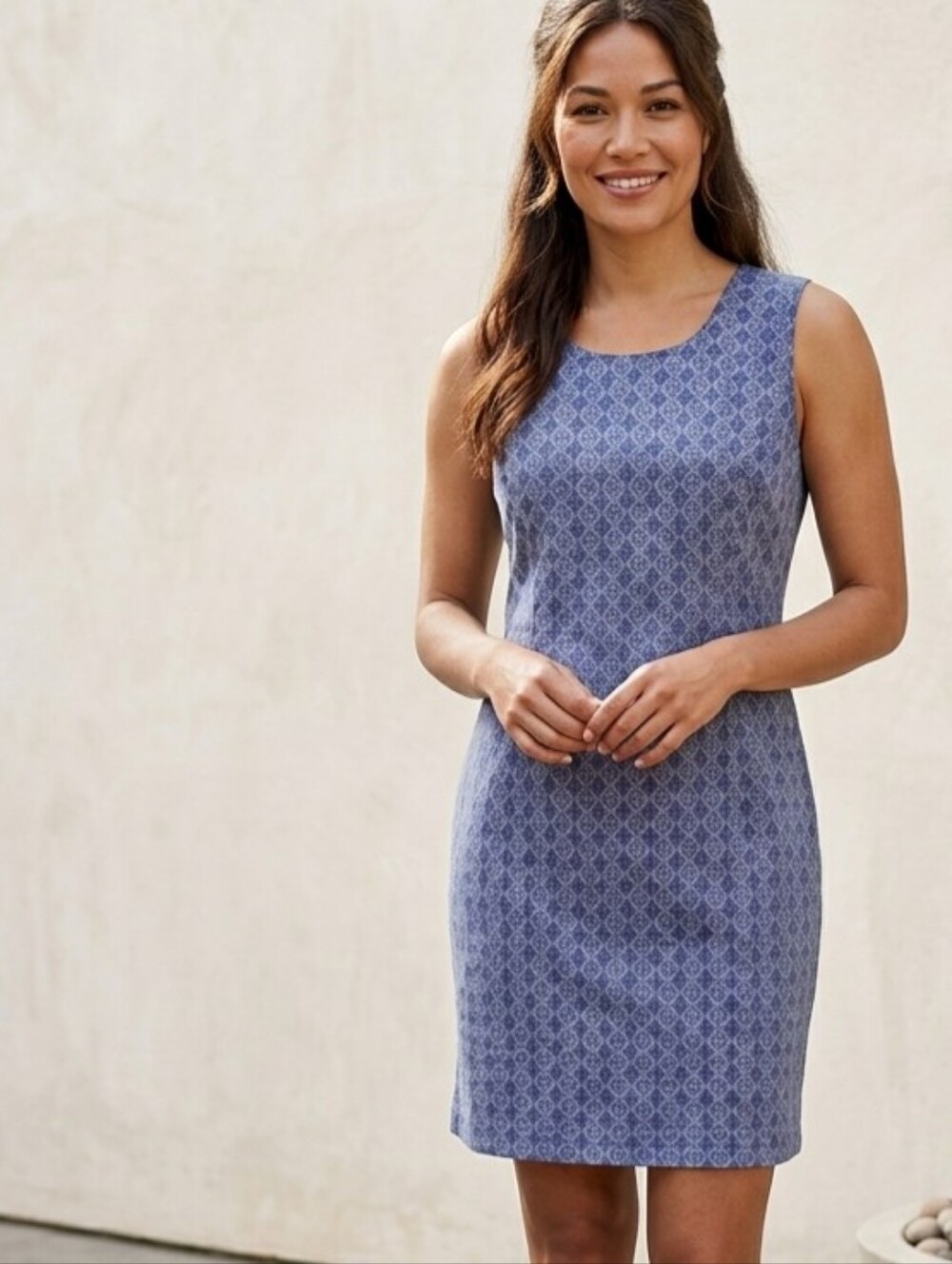 L.L. Bean 100% Cotton Blue Geometric Sundress